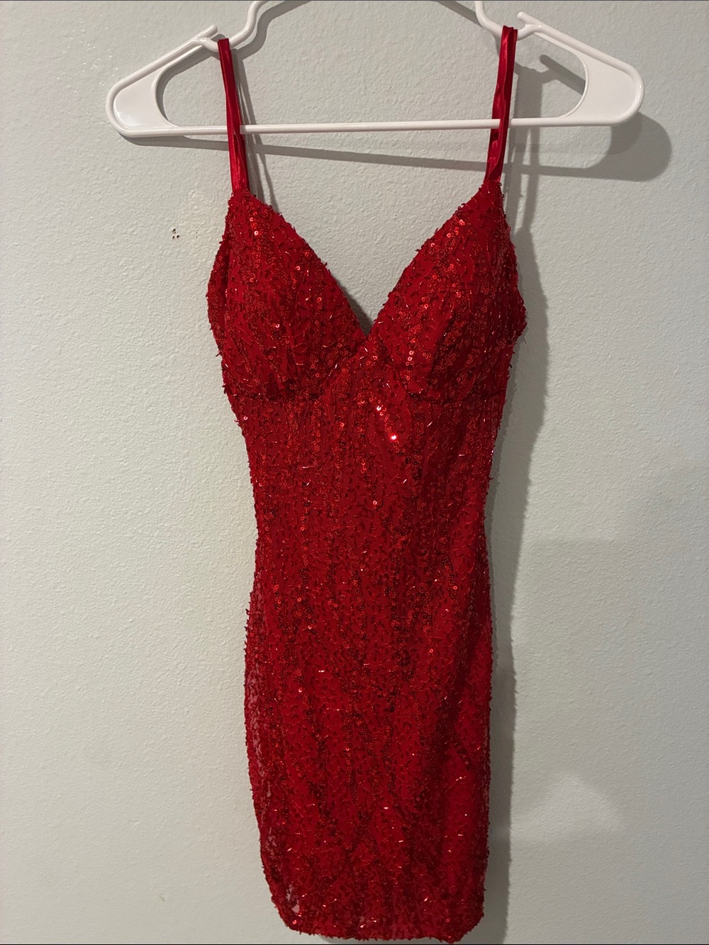 Windsor Red Sequin Mini Dress with Spaghetti Straps